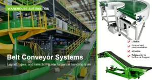 Belt conveyor systems for warehouse automation and parcel handling
