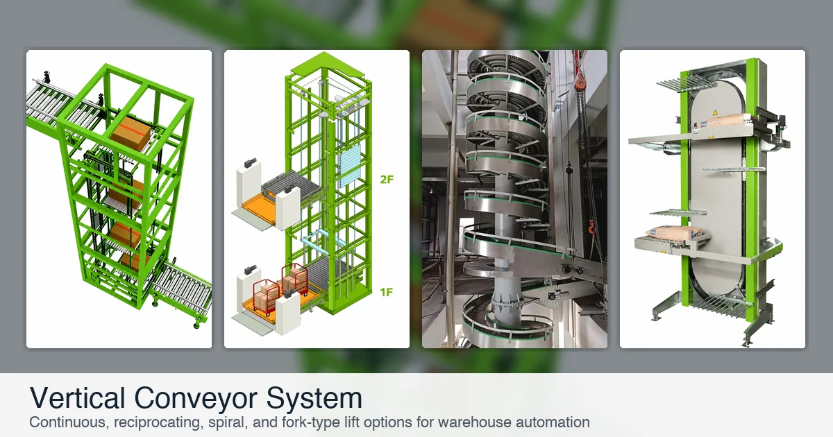 Vertical conveyor system options for warehouse automation