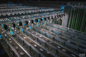 High-speed conveyor sorting lines in a courier and postal parcel sorting hub